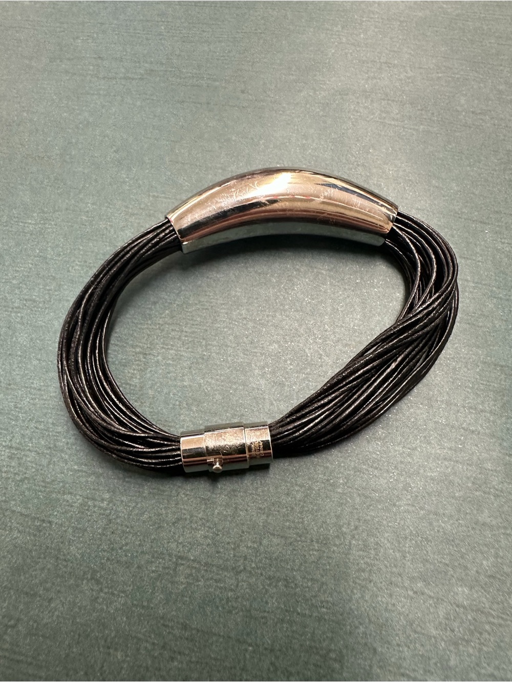 Stainless Steel Black Multi Cord Bracelet Magnet Closure B12
